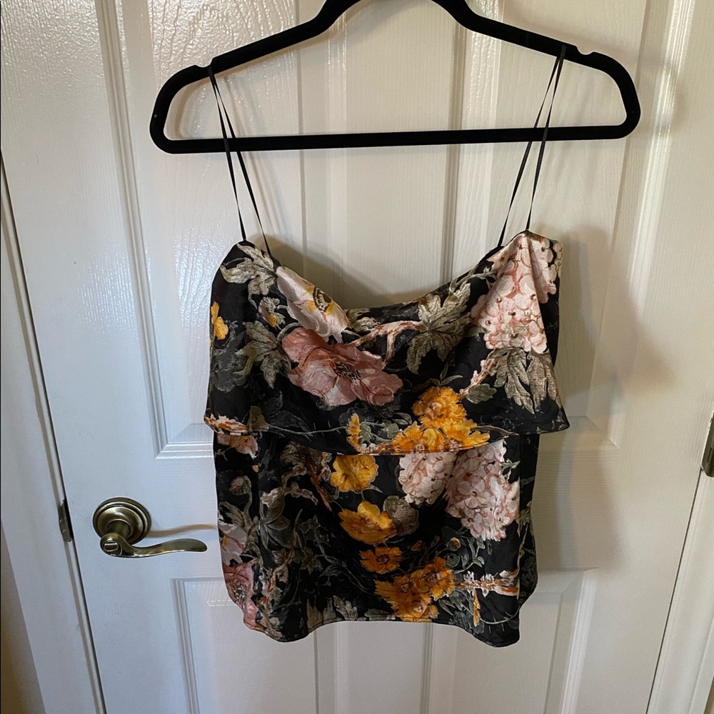 Strapless Black Floral Print Top | Size Medium